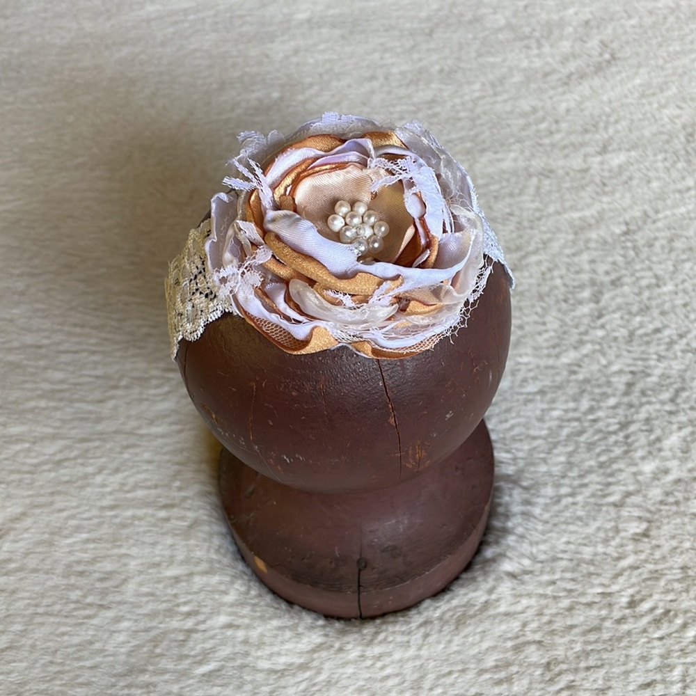 Gold Mustard & White Lace & Pearl Floral Headband